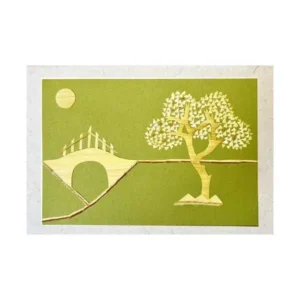 Carte «Arbre avec pont» en papier et en paille est faite main et est issue du commerce équitable.