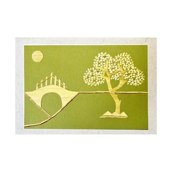 Carte «Arbre avec pont» en papier et en paille est faite main et est issue du commerce équitable.