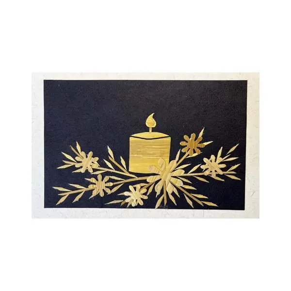 Carte «Bougie bleue» en papier et en paille est faite main et est issue du commerce équitable.