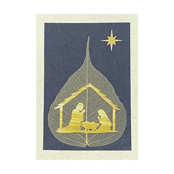 Carte «Nativité» en papier et en paille est faite main et est issue du commerce équitable.